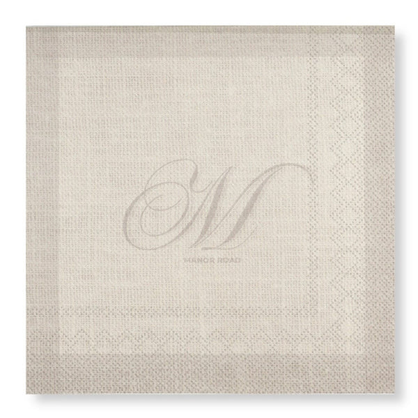 Manor Road Linen (Monogram Beige) Cocktail Napkin 20pk