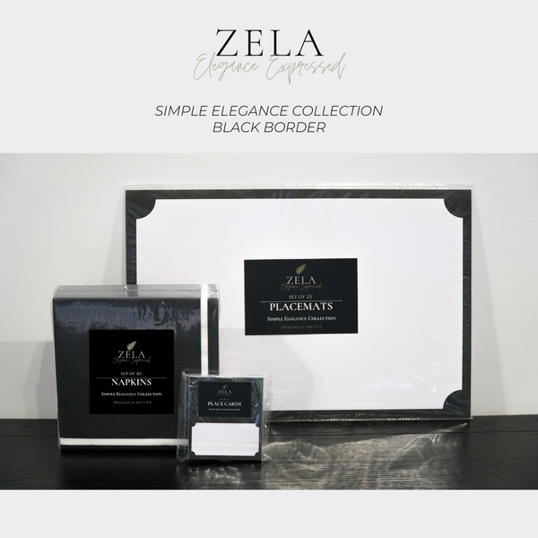 Zela Place Mats Simple Elegance Collection Black Border 25pk
