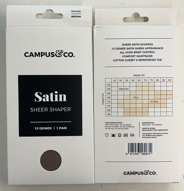 Campus&Co. Satin Sheer Shaper 15 Den Stockings Bronze Tall 1pk
