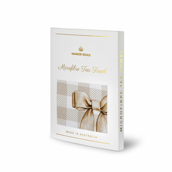 Manor Road Gingham Bow Beige Microfibre Tea Towel