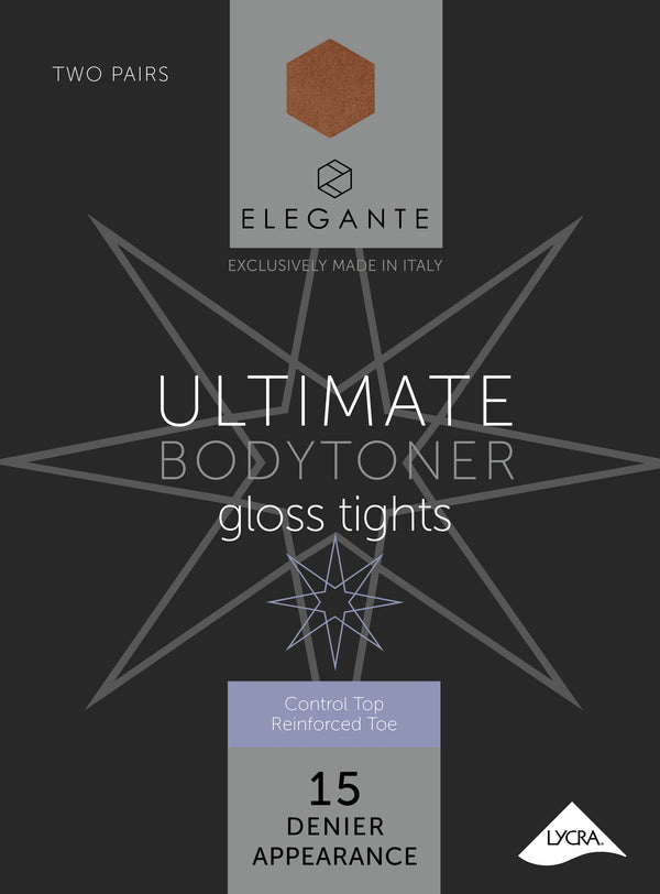 Elegante Ultimate Bodytoner Tights with Gloss Leg Bronze Glow Extra Large 2pk