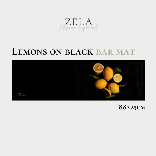 Zela Bar Mat Lemons on Black 88x25