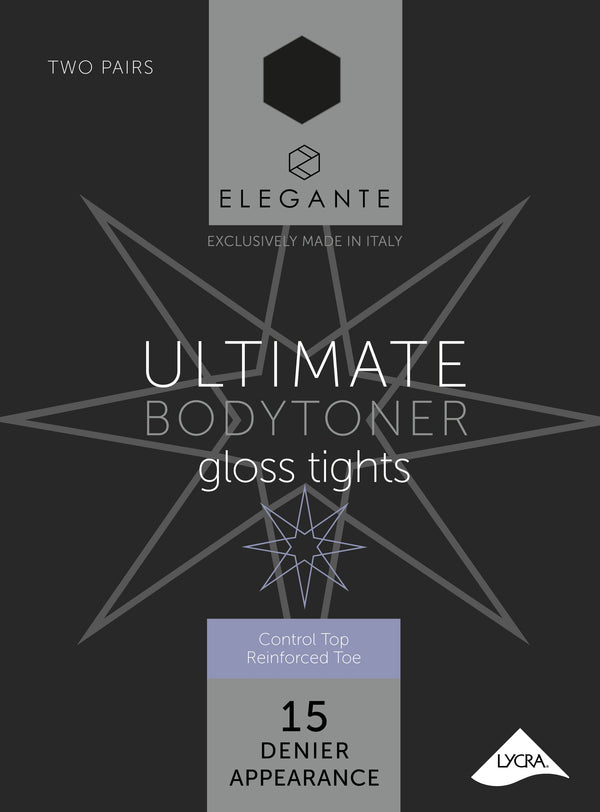 Elegante Ultimate Bodytoner Tights with Gloss Leg Black Extra Large 2pk