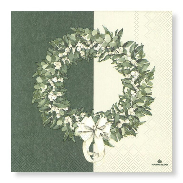 Manor Road White Berry Wreath Cocktail Napkin 20pk