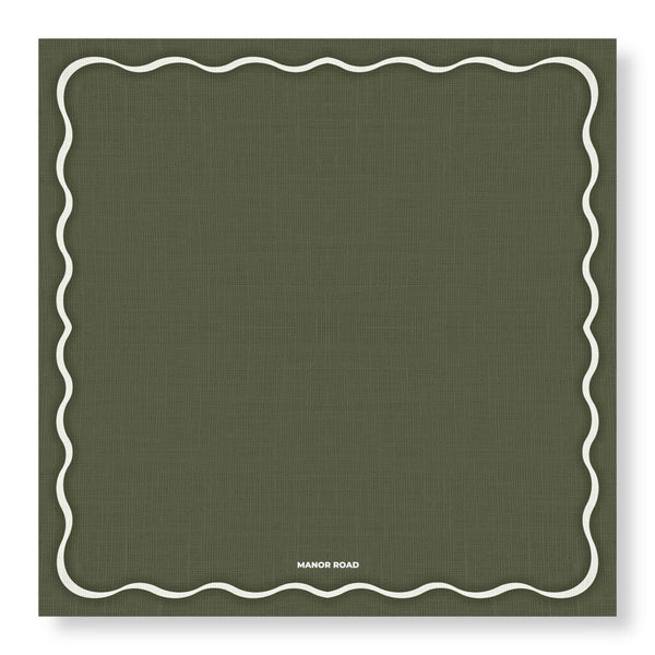 Manor Road Linen (Scallop Olive & White) Presentation Card 8pk