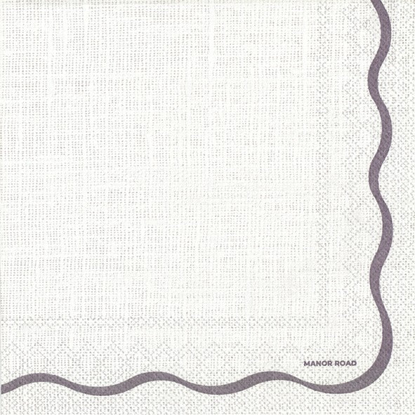 Manor Road Linen (White & Black Scallop) Dinner Napkin 20pk