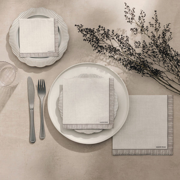 Manor Road Fringed (Beige) Cocktail Napkin 20pk