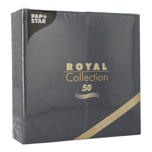 Papstar Napkins Royal Collection 1/8 Fold Black 40x40cm 50pk