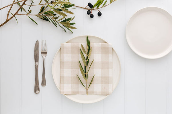 Manor Road Linen Gingham Natural Dinner Napkin 20pk