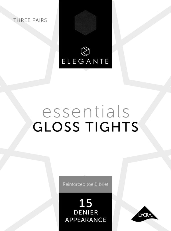 Essential Gloss Tights, Barely Black, M, 3 pair pack