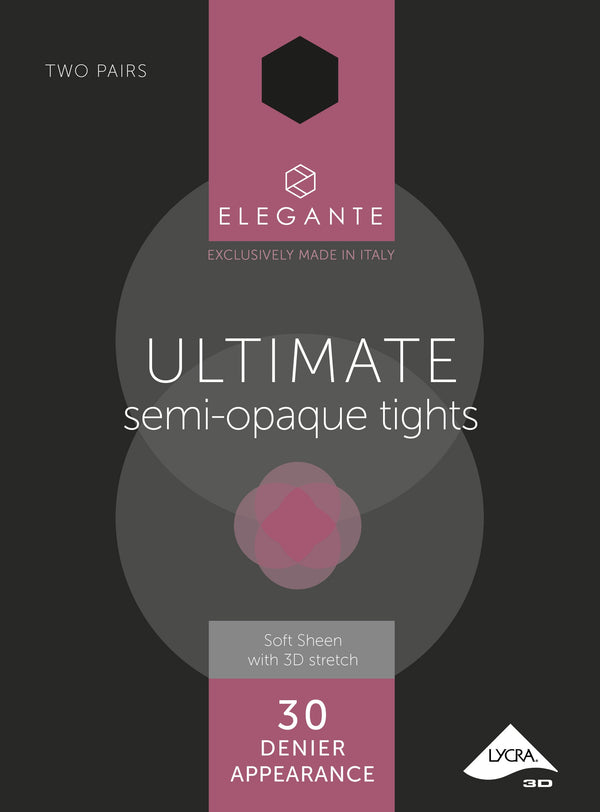 Ultimate 30D Semi-Opaque Tights, Black, M, 2 pair pack