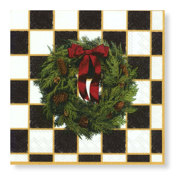 Manor Road Checkered Wreath Luncheon Napkins 20pk