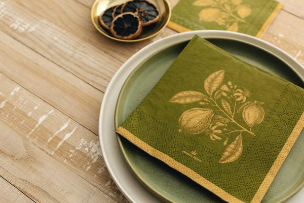 Manor Road Lemon Green & Gold Luncheon Napkins 20pk
