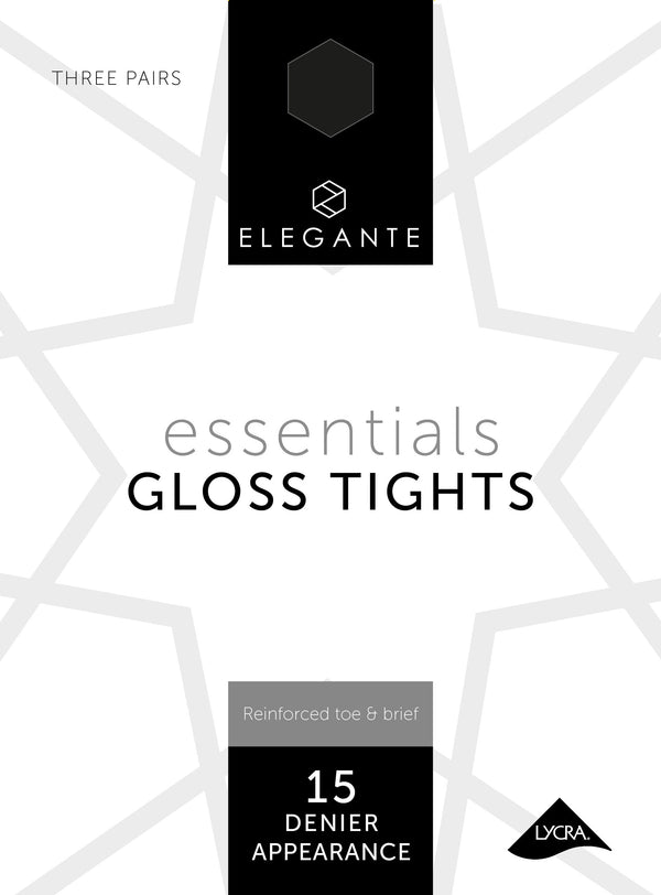 Elegante Essential Gloss Tights Black Medium 3pk