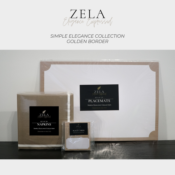 Zela Place Mats Simple Elegance Collection Golden Border   25pk