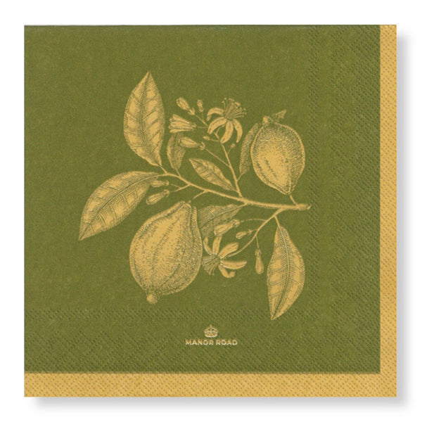 Manor Road Lemon Green & Gold Luncheon Napkins 20pk