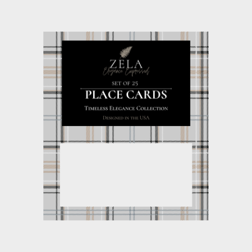 Zela Placecards Timeless Elegance Grey Plaid   25pk