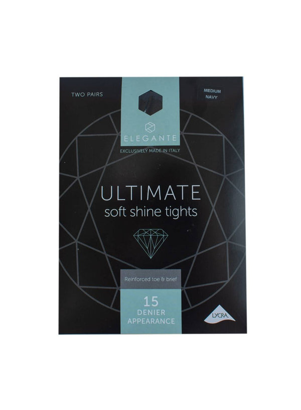 Ultimate Soft Shine Tights, Navy, L, 2 Pair Pack