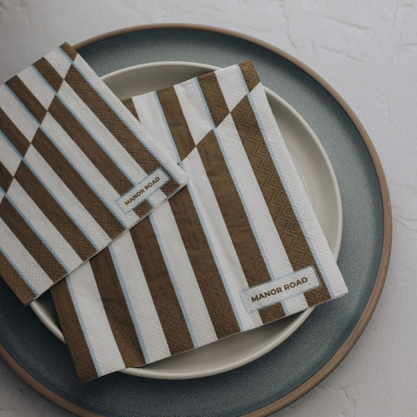 Manor Road Toffee Stripe Cocktail Napkin 20pk