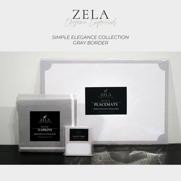 Zela Place Mats Simple Elegance Collection Gray Border   25pk