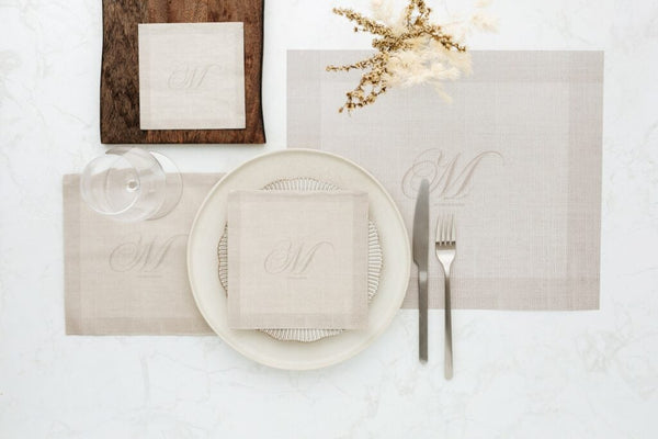 Manor Road Linen (Monogram Beige) Cocktail Napkin 20pk