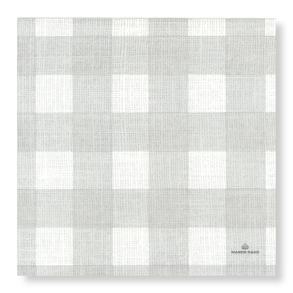 Manor Road Linen Gingham Soft Grey Dinner Napkin 20pk